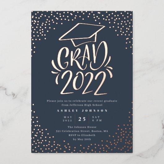 Confetti Lettered Grad 2022 Graduation Party Slate Foil Invitation