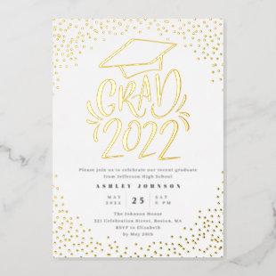 Confetti Lettered Grad 2022 Graduation Party White Foil Invitation