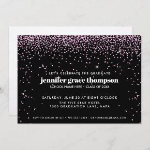 Confetti Pink and BLACK Photo Graduation Party Invitation