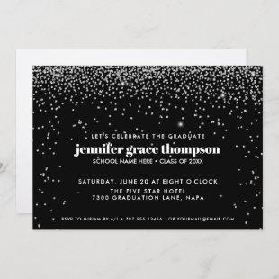 Confetti Silver and Black Photo Graduation Party Invitation