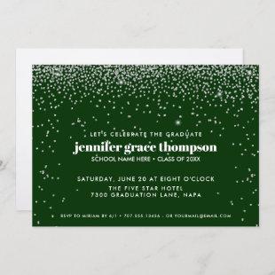 Confetti Silver and Green Photo Graduation Party Invitation