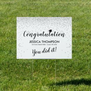 Confetti Silver White Graduation Congratulation Sign