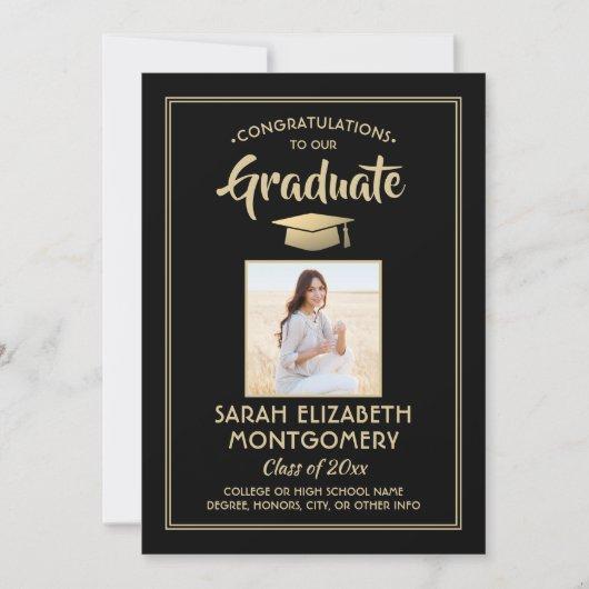 Congrats From Parents Black Gold Photo Graduation Invitation