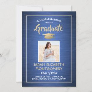 Congrats From Parents Brushed Blue Graduation Invitation