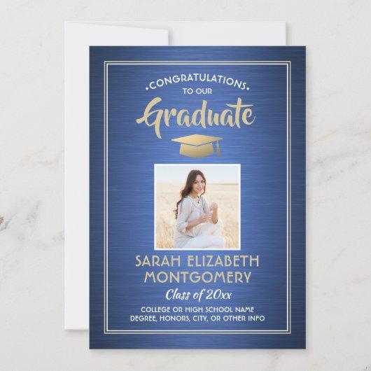 Congrats From Parents Brushed Blue Graduation Invitation