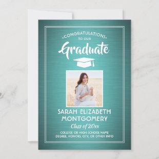 Congrats From Parents Brushed Teal Graduation Invitation