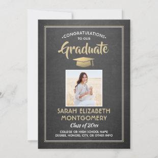 Congrats From Parents Chalkboard & Gold Graduation Invitation