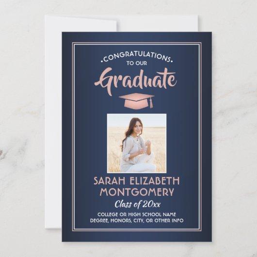 Congrats From Parents Navy & Pink Photo Graduation Invitation