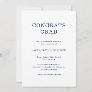 Congrats Grad Classic Navy Blue Graduation Announcement