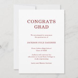 Congrats Grad Classic Red Non Photo Graduation Announcement