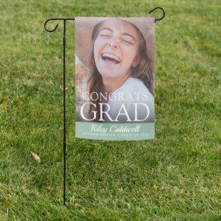 Congrats Grad Modern Elegant Sage Green Photo Garden Flag