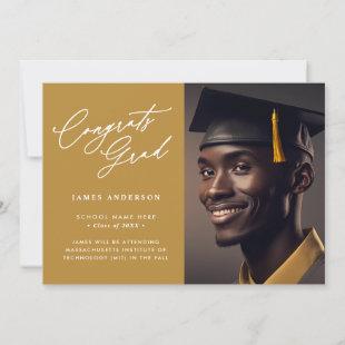 Congrats Grad Modern Script Photo Graduation Announcement