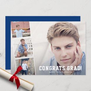 Congrats Grad, Photo Collage Blue Graduation Party Announcement