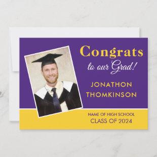 Congrats Grad Photo Purple Yellow 2024 Graduation Announcement
