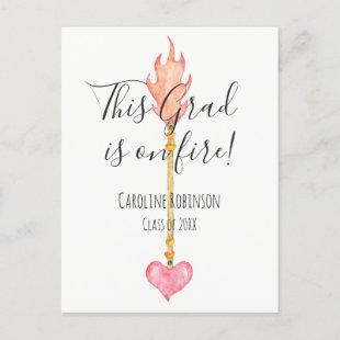 Congrats Grad Watercolor Pink Heart Arrow Girly Announcement Postcard