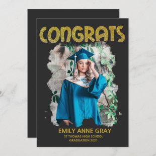 congrats graduation gold glitter student photo invitation