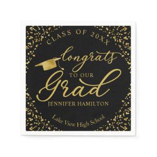 Congrats To Our Grad Gold Black Graduation Napkins