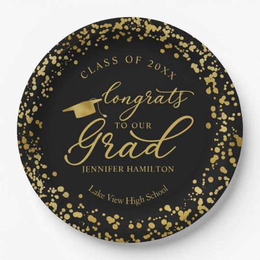 Congrats To Our Grad Gold Black Graduation Paper Plates