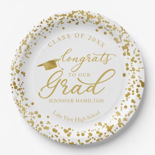 Congrats To Our Grad Gold White Graduation Paper Plates