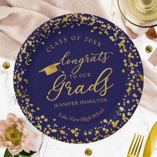 Congrats To Our Grads Gold Blue Twin Graduation Paper Plates