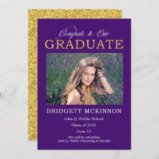 Congrats to Our Graduate Faux Gold Glitter Purple Announcement