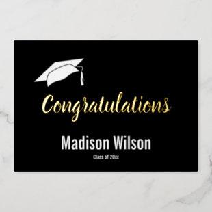 Congratulations Black White Gold Script Graduation Foil Holiday Card