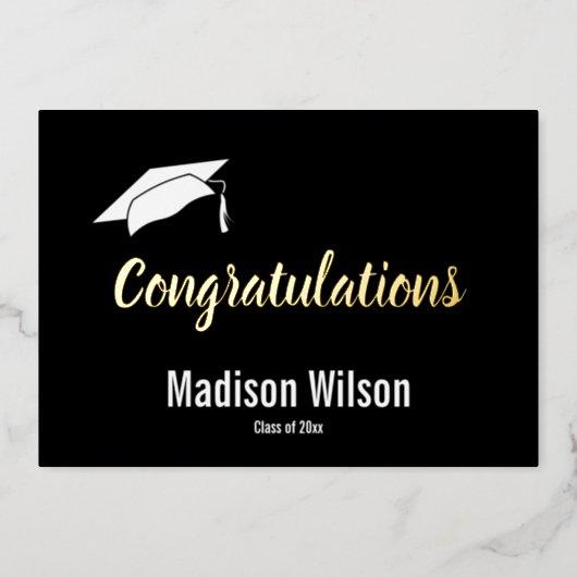 Congratulations Black White Gold Script Graduation Foil Holiday Card