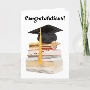 Congratulations Graduate Grad Cap on Book Stack Holiday Card