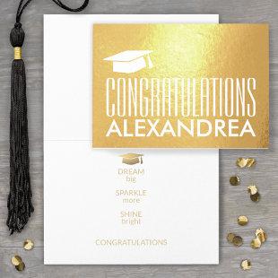 Congratulations Name Graduation Modern Gold Real Foil Card