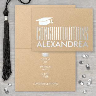 Congratulations Name Graduation Modern Silver Real Foil Card