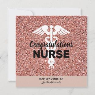 Congratulations Nurse Rose Gold Glitter Graduation Card
