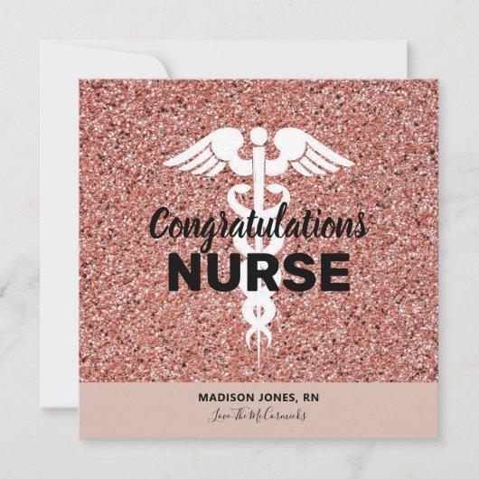 Congratulations Nurse Rose Gold Glitter Graduation Card