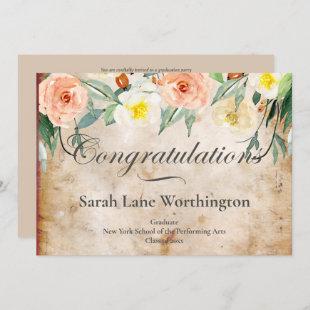 Congratulations watercolor floral rust distressed invitation