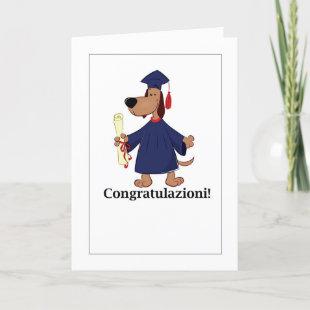 Congratulazioni! - Graduation Dog Cap and Gown Holiday Card