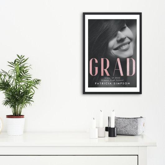 Contemporary Bold Blush Pink Gold Foil GRAD Photo Poster