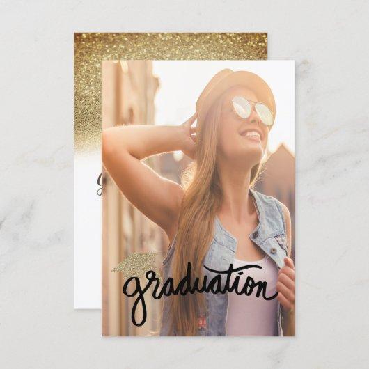 Cool Gold Glitter Cap,Photo Graduation Invitation