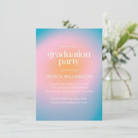 Cool Groovy Pink Turquoise Photo Graduation Party Invitation