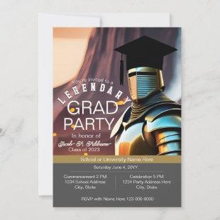 Cool Modern Knight Gamer Guy Grad Invitation