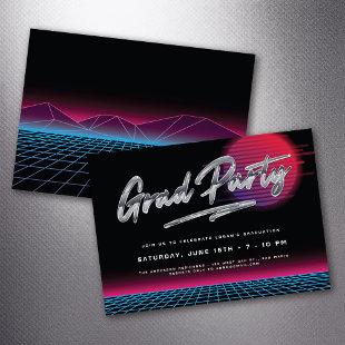 Cool Retro 80's New Wave Graduation Grad Party Invitation