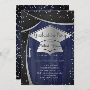 Cool Silver Graduation Cap,Diamonds Graduation Invitation