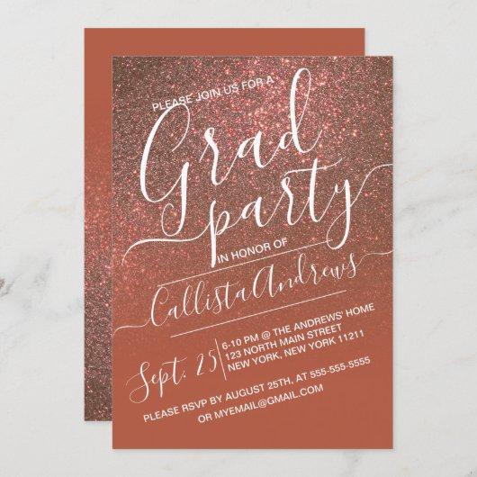 Copper Terracotta Sparkly Glitter Ombre Graduation Invitation