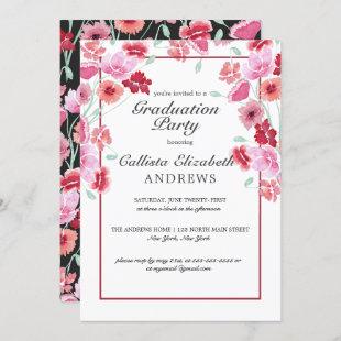 Coral Pink Floral Watercolor Graduation Party Invitation