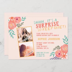 Coral Pink Watercolor Flower Surprise Party Invitation