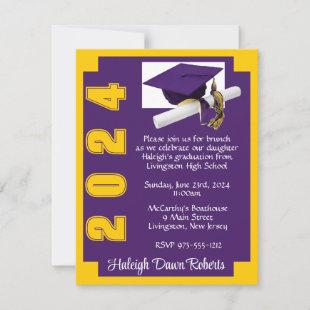 Corner Block Purple & Gold Graduation Invitation