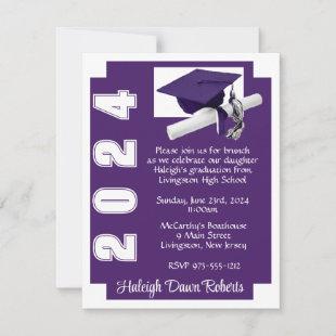 Corner Block Purple & White Graduation Invitation
