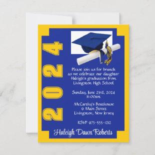 Corner Block Royal Blue & Gold Graduation Invitation