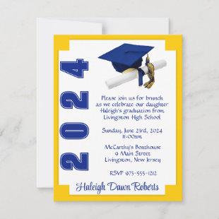 Corner Block Royal Blue/White/Gold Graduation Invitation