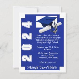 Corner Block Royal Blue & White Graduation Invitation