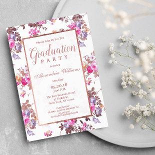 Country chic pink rose gold floral Graduation Invitation