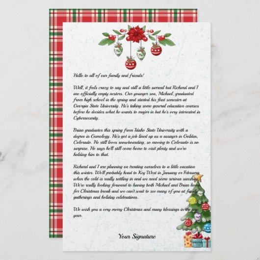 Country Christmas Family Newsletter Add Text Plaid Stationery